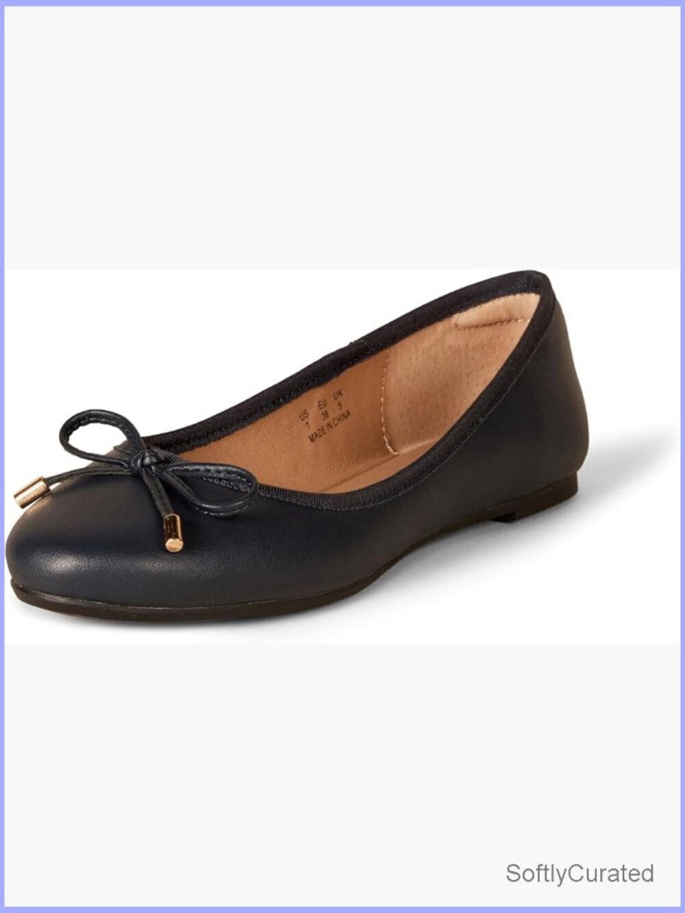 Women's Ballet Flats with Bow, Round Toe, Faux Leather, Flexible Sole